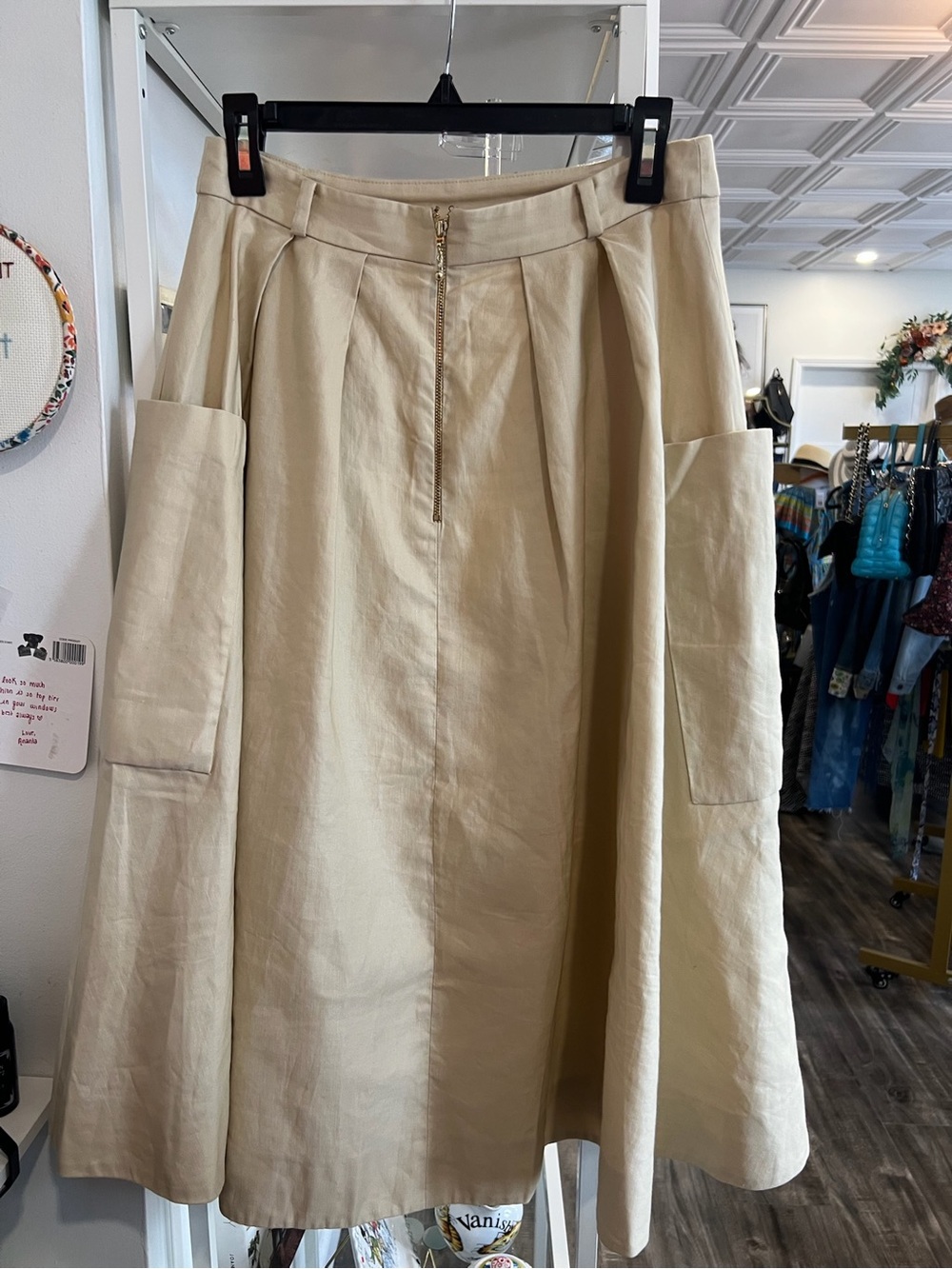kate spade Cream A-Line Midi Skirt with Front Zip